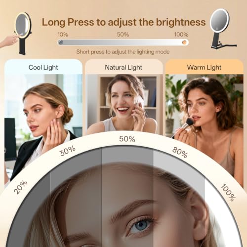 CC Mirrors 6-inch Travel Magnifying Makeup Mirror with Lights, 40X/1X, Black - Double Sided