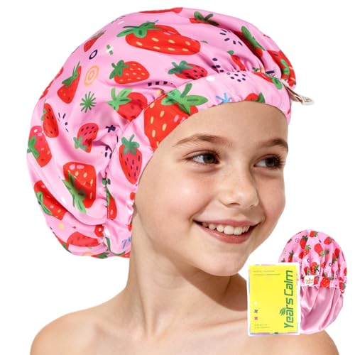 Kids Satin Lined Shower Cap, Waterproof Hair Protection Ages 3-10