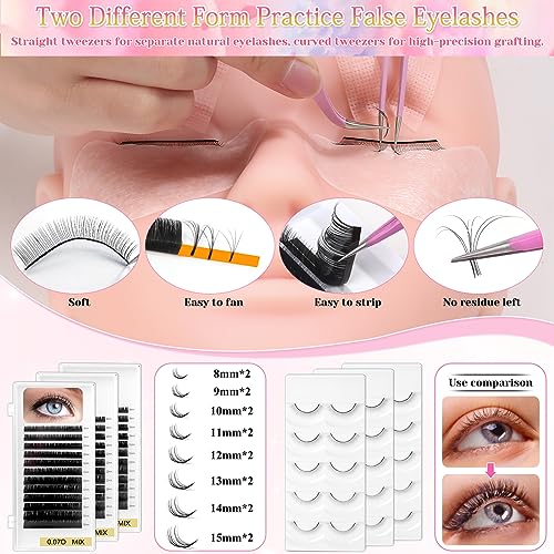 Lashes Kit for Eyelash Extension Beginners 470PCS Professional Lash Mannequin Head Practice Kit with Everything Lash Glue Lash Shampoo Lash Fan, Lash Extension Supplies for Practice Training