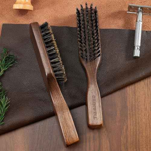 Wild Boar Bristle Hair Brush for Men - Slick Back Hair Brush - Stiff Boar Bristles for Thick Hair, Natural Black Walnut Wooden Handle Hairbrush, Beard Mustache Brush by GAINWELL