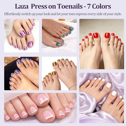 Laza 168pc Press On Toenails - 7 Colors, 12 Sizes, Cat Eye & French
