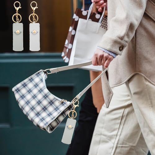 Aswewamt 4 Pcs Lipstick Holder Keychain PU Leather Chapstick Case Keychain Lip Balm Portable Sleeve Organizer Holder