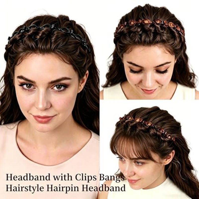 2-Piece Bangs Hairpin Headband with 8 Clips – 90s Y2K Hair Styling