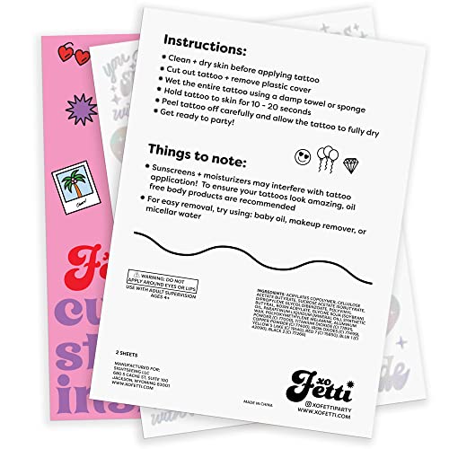 xo, Fetti Cheers Bachelorette Temporary Tattoos - 40 Iridescent