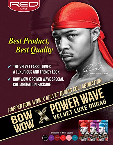 KISS RED Bow Wow Power Wave Velvet Luxe Durag (Black)