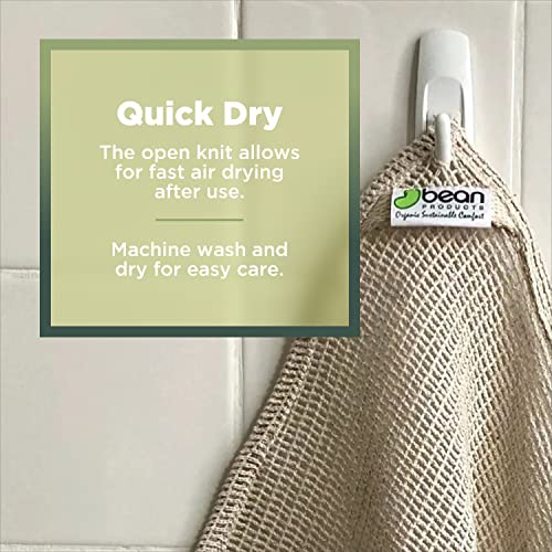 Bean Products Hemp Washcloth - Loose Weave Design for Effective Cleaning - Open Knit Exfoliating Wash Cloth - Fast Drying, Hemp & Organic Cotton - 10¡± x 12¡±, 4 Pack