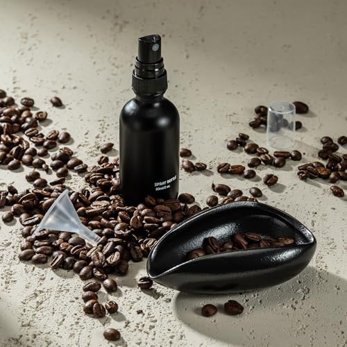 Coffee Dosing Cup with 60ml Spray Bottle - Espresso Bean Mister for Water Spritzer - Measuring Scale Cups for Dose Tray - Coffee Accessories Kit for Sprayer Atomizer Glass Black