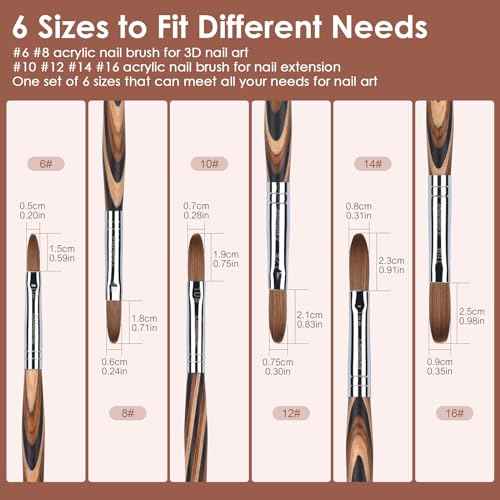 Acrylic Nail Brush Red Wooden Kolinsky Nail Brush Spiral Pattern Handle Nail Brushes for Acrylic Application Extension 3D Carving Manicure Tool for Salon or DIY at Home (12#)