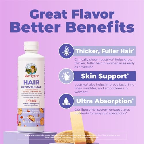 MaryRuth Organics Women's Hair Growth MAX Liposomal | with Lustriva¢ç + Biotin 10000mcg + Pumpkin Seed Oil | Thicker Hair | Hair Care | Wrinkles, Fine Lines, Skin Care | Ages 18+ | 15.22 Fl Oz