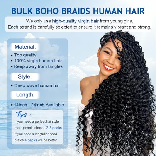 Human Braiding Hair Boho Deep Wave 110g 3 Bundles #99J