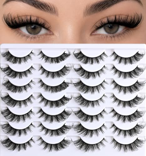 APCYUST Fox Eye Lashes - Natural Wispy Cat Eye Fake Mink Strips, D Curl, Fluffy Spiky Style, Reusable