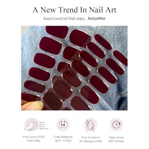 Semi Cured Gel Nail Strips (Wine Red N02),30 Pcs Gel Nail Wraps, Stickers, Long Lasting, Works with Any UV Lamps