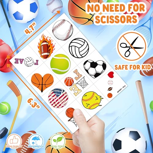 120 PCS Pre-Cut Sports Temporary Tattoos for Kids