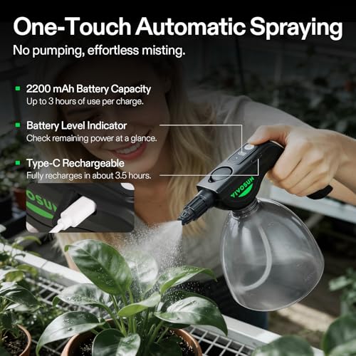 VIVOSUN Battery-Powered Plant Sprayer 2L, USB Rechargeable Mister