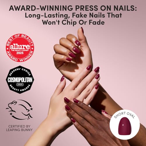 Glamnetic Short Oval Press On Nails - Dark Maroon 30 Set