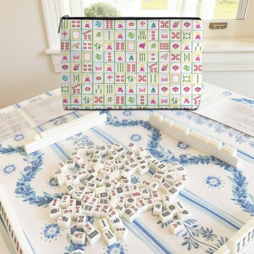 Blue Leaves Multicolor Mahjong Tile Bag Chinoiserie Makeup Bag Case Only