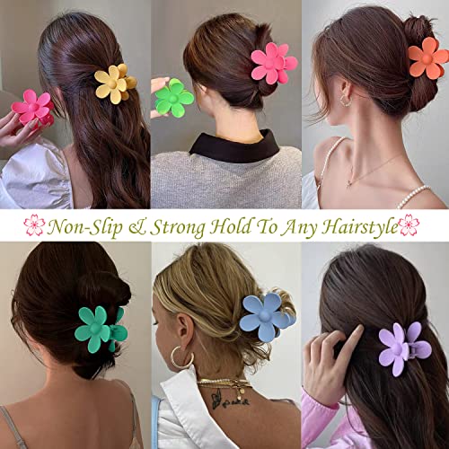 Flower Hair Claw Clips 8PCS Big Cute Hair Clips Large Jaw Clips For Women Girls Thick Hair Large Daisy Clips Matte Claw Clips Non Slip Strong Hold 8 Colors For Thin Hair