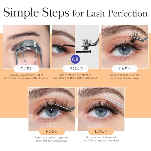 BEYELIAN Fluffy Cluster Eyelash Extensions 100D 280 Pcs Thick Dramatic Lash Clusters Wispy 3D Volume 9-18mm DIY Cluster Lashes Black Band Eyelash Extension Easy to Apply at Home