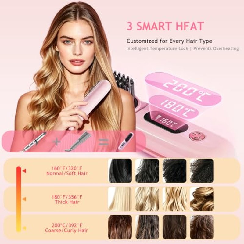 GHSLZE Go Brush Pro Cordless Hair Straightener Brush - 79 Teeth, Fast Heat, 40 Min Runtime