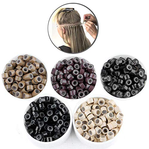 2500pcs Hair Extentions Micro Rings Links Beads, 5mm Silicone Lined Beads for Human Hair Extensions Tool-Multi-colored