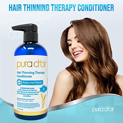 PURA D'OR Hair Thinning Therapy Biotin Conditioner, CLINICALLY TESTED Proven Results, Low Lather Deep Moisturizing Herbal DHT Blocker Hair Thickening Products For Women & Men, Color Safe, 16oz