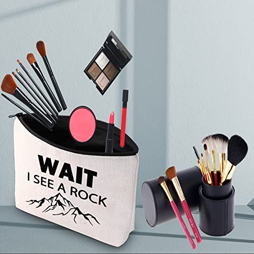 PWHAOO Geology Zipper Pouch Bag Wait I See A Rock Cosmetic Bag Rock Collector Makeup Bag Geology Teacher Gift (WAIT B)