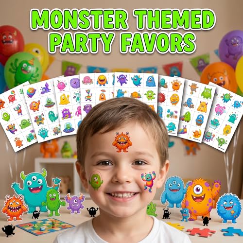96 PCS Cute Monster Temporary Tattoos for Kids
