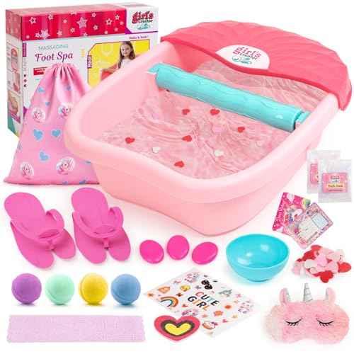 Kids Foot Spa Kit with Pedicure Set for Girls 3-8, All-in-1 Kids Spa Day Kit with Bubble Soak & Massage, Sleepover Party Birthday Gifts