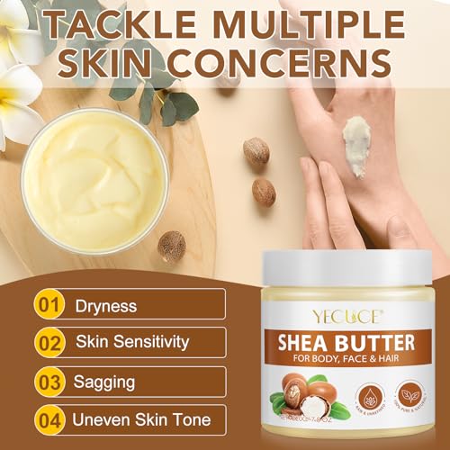 Shea Butter Raw Organic, 100% Natural, Unrefined Multi-Purpose Body Butter for Face, Hands & Hair - Deep Moisture for Dry, Dehydrated Skin, 7.8 oz