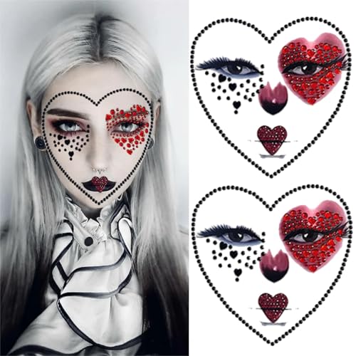 Spades A Face Gems Makeup Stickers - 2 Pack Self-Adhesive 3D Rhinestone