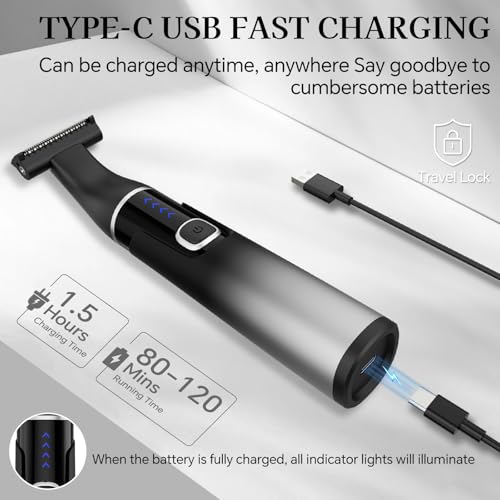 Body Hair Trimmer for Men, Waterproof Pubic, Groin, Body, Face, Nose Shaver, Painless USB Rechargeable Mens Electric Grooming Kit with Adjustable Guide Comb