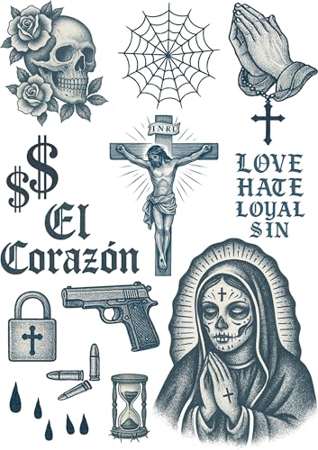 Cholo LA Gangster Fake Tattoos – 2 A4 Sheets