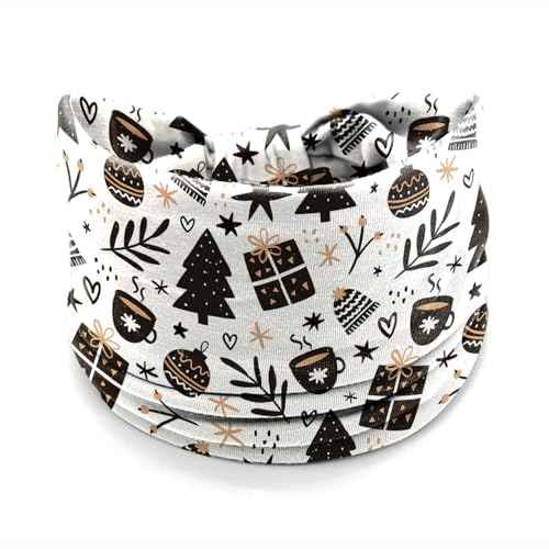 Christmas Headbands for Women Girls ? 4 Pack Unique Elastic Hair Bands with Cute Santa, Candy Cane, Reindeer & Chic Black Gold Holiday Prints, Fun Holiday Accessories for Party Winter Wear