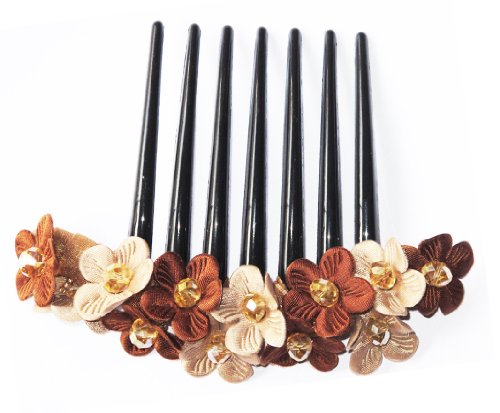 Side Comb Hair accessories French twist hair comb Decorate Daisy Flowers made from fabric handcraft. (Brown Two Tone)