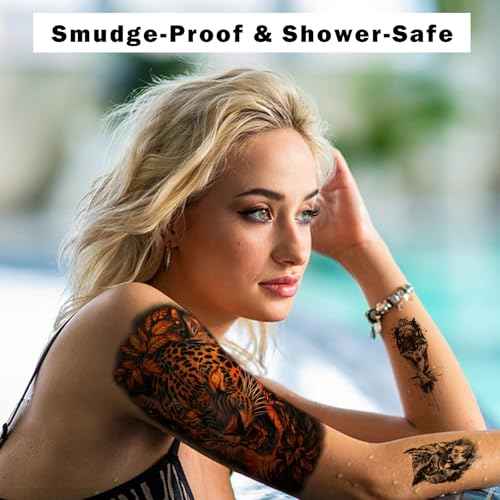 77 Sheets Temporary Tattoos for Adults and Kids - 2 Sizes Fake Tattoo Realistic Lion, Tiger, Wolf, Eagle Owl Forest Animal Designs- Long Lasting Body Tattoo for Halloween, Parties