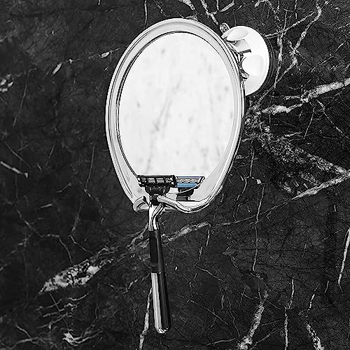 Luxo Shaving Mirror, Shower Mirror with a Razor Holder for Shaving with Powerful Suction Cup - Shatterproof Anti Fog Mirror for Shower (Chrome)