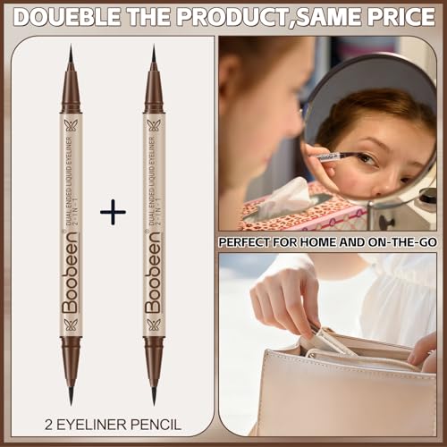 Boobeen 2pcs Liquid Eyeliner£¬Dual-Ended Eye Liner with Thick Tip and Precise Brush Tip£¬Waterproof Black Liquid Liner Pen£¬Matte Finish£¬All Day Wear£¬Smudge-proof,Brown