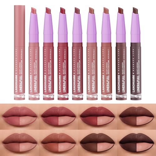 LANGMANNI 8-Piece 2-in-1 Velvet Matte Lipstick & Liner Set