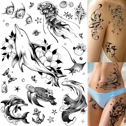 Ocean Temporary Tattoos for Women - 9 Sheets Waterproof