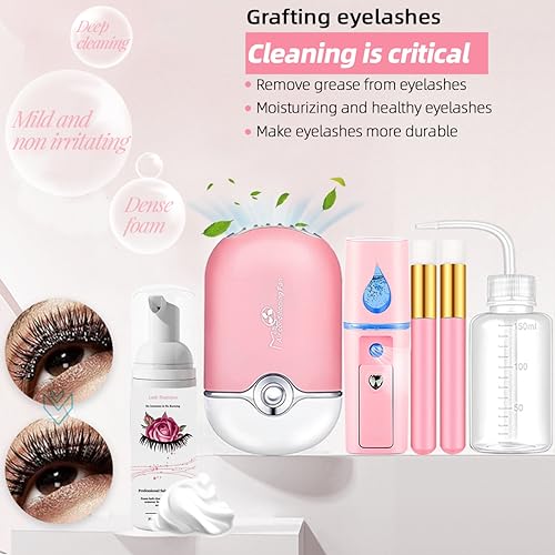 Lash Extension Kit Professional Eyelash Extensions Supplies Training for Beginners Mannequin Head Grafting Lash USB Fan Lash Shampoo Brush Spraye 0.07D Curl Mix 8-15mm Practice Eyelash Strips