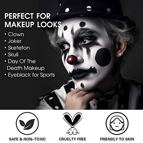 BOBISUKA Black White Face Paint Stick with Setting Powder Set, Eye Black Sticks for Sports, Body Paints for Clown Skeleton Vampire Skull Cosplay Special Effects Costume SFX Halloween Makeup Kit