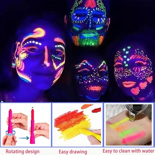 Glow In The Dark Face Paint, 6 Color UV Neon Makeup Kit