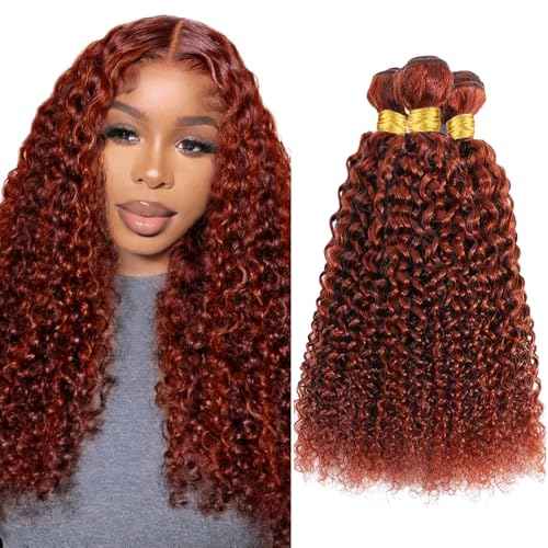 Highlight Bundles P33/350 Curly Wave Human Hair Bundle Two Tone Copper Mixed With Ginger Orange 3 Bundles 12 14 16 Inch Ombre Ginger Brown Kinky Curly Bundle