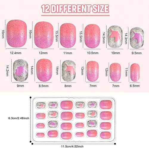 Maitys 240 Pcs Children False Nails Fall Thanksgiving Kids Girls Press on Short Artificial Fake Nails Pre Glue Full Cover Acrylic Nail Kit for Children Girl Nail Decoration, 10 Boxes(Pink Heart)