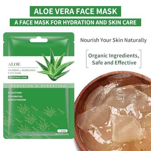 Aloe Vera Soothing Mask Hydrating Face Masks Skincare Moisturizing Facial Sheet Mask Skin care for Dry, Oily, Sensitive Skin Face Mask for Acne, Sun Care, Calming, Refreshing 25ml/0.88oz, 10 Pack