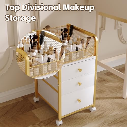 Rolling Makeup Storage Cart, Makeup Organizer Cart with Drawers, Rolling Makeup Bathroom Storage Cart, Cosmetic Vanity Display Cases Holder for Nail Polish Brush Hair Tool