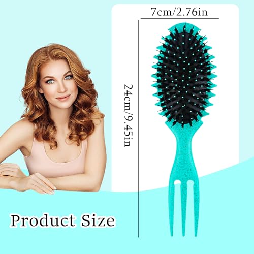 Curly Hair Brush Detangling Brush, Green Round Brush Styling Brush Boar Bristle Styling Brush with Soft Silicone Bristles, Shaping & Defining Curls Hair Brushes for Women