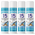 Badger Mineral Sunscreen Lip Balm SPF 15, Reef Safe, Zinc Oxide, Unscented, Travel Size, SPF Lip Balm Sunscreen Stick, .15 oz 4-Pack