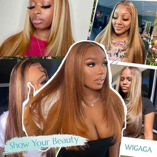 13x4 HD Lace Front Wig Honey Blonde 26 Inch Synthetic Straight Hair with Sunkissed Highlights Pre Plucked Glueless Wig for Black Women