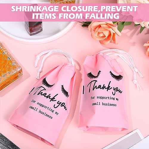 Abbylike 100 Pcs Eyelash Aftercare Lash Bags for Clients Eye Lash Print Drawstring Makeup Bag Empty Beauty Gift Cosmetic Sample Pouch for Women Small Business Supplies, 4 x 6 in(Pink)